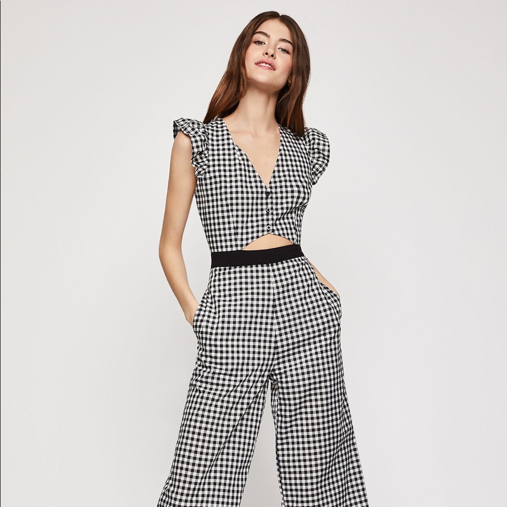 BCBGeneration Gingham Cropped Culotte Jumpsuit